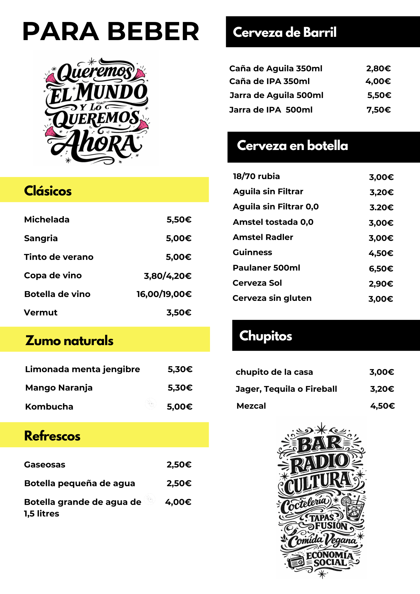 Carta bebidas