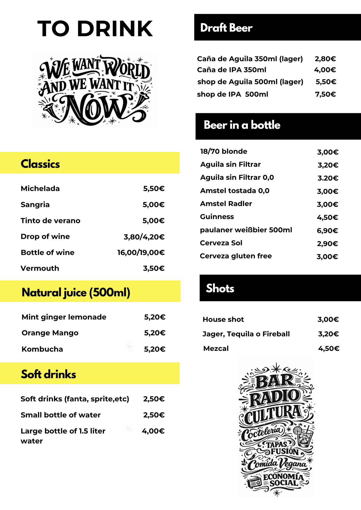 Carta bebidas